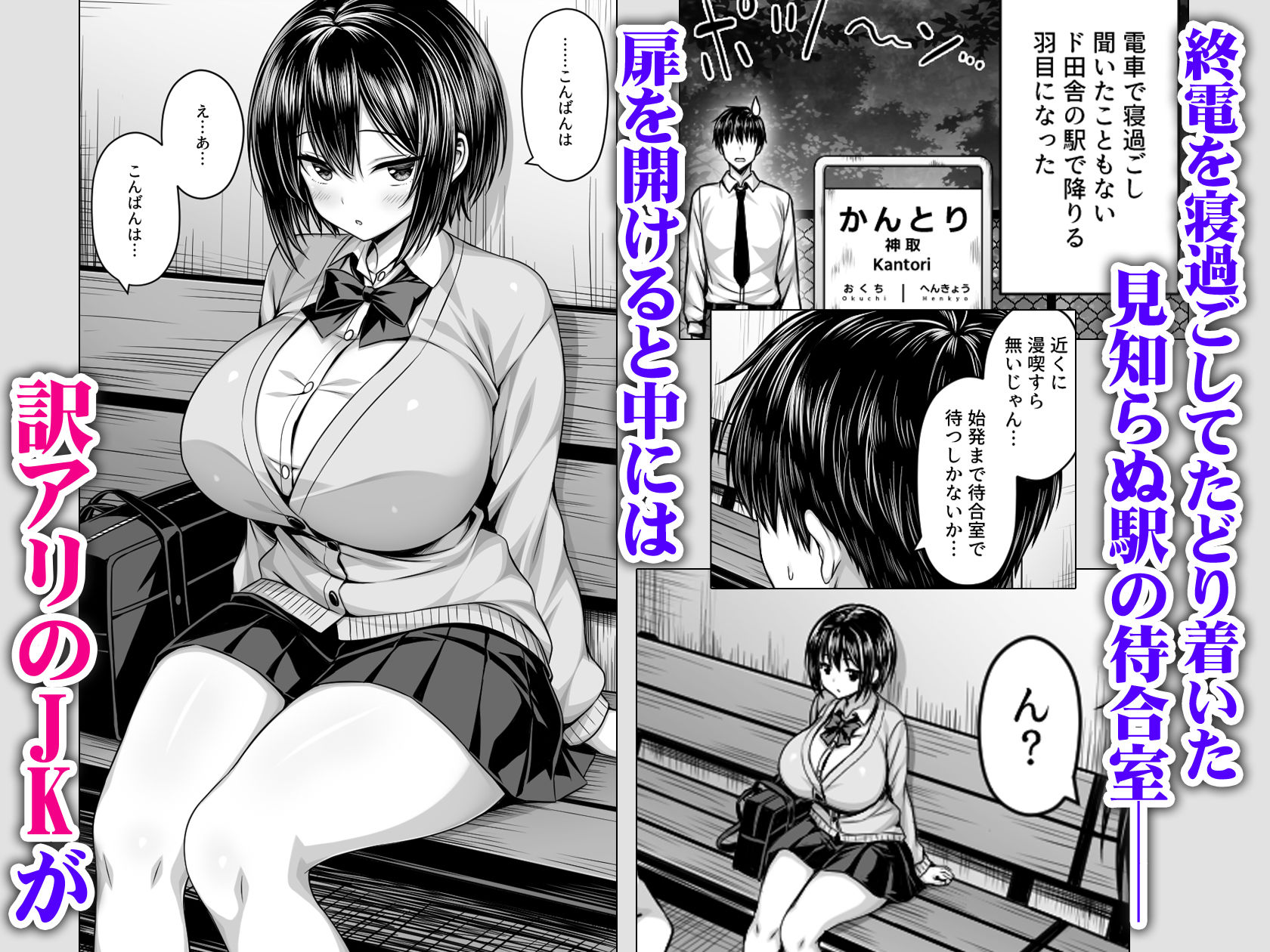 深夜の無人駅で巨乳家出JK拾った サンプル画像